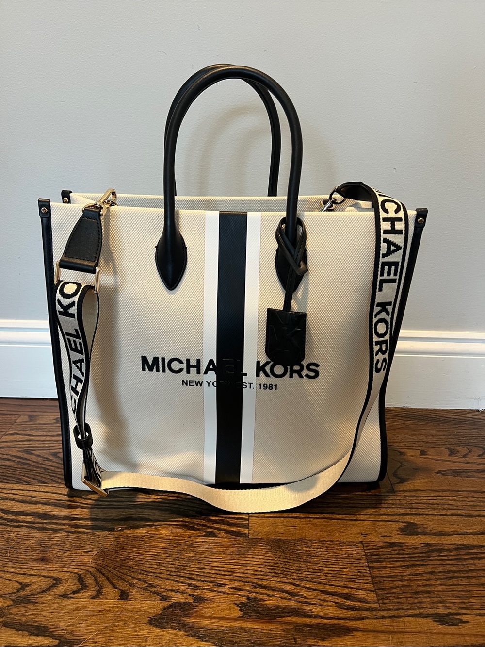 Michael Kors Mirella Large Canvas Tote with Logo Stripe. NEW
